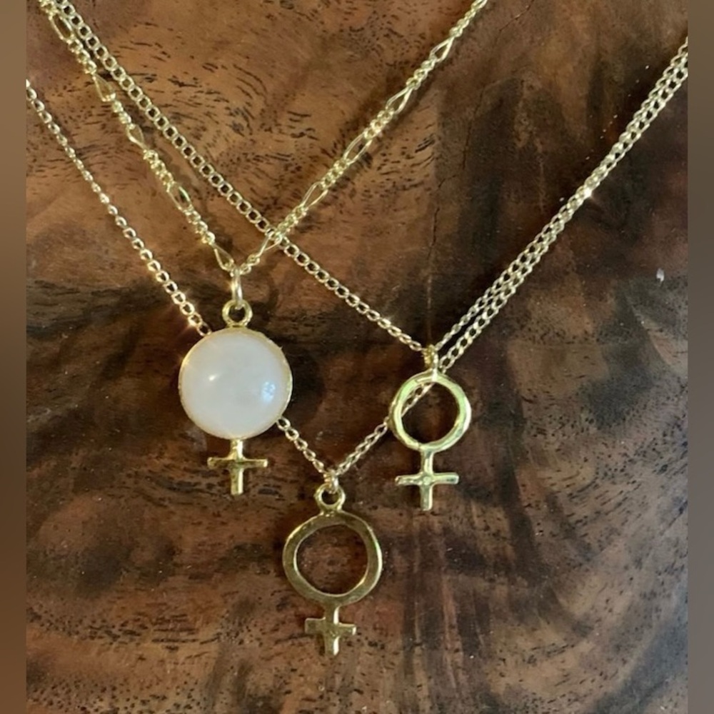 Stonehart Jewelry X Selkie Feminist Logo Necklace Rose Quartz Only